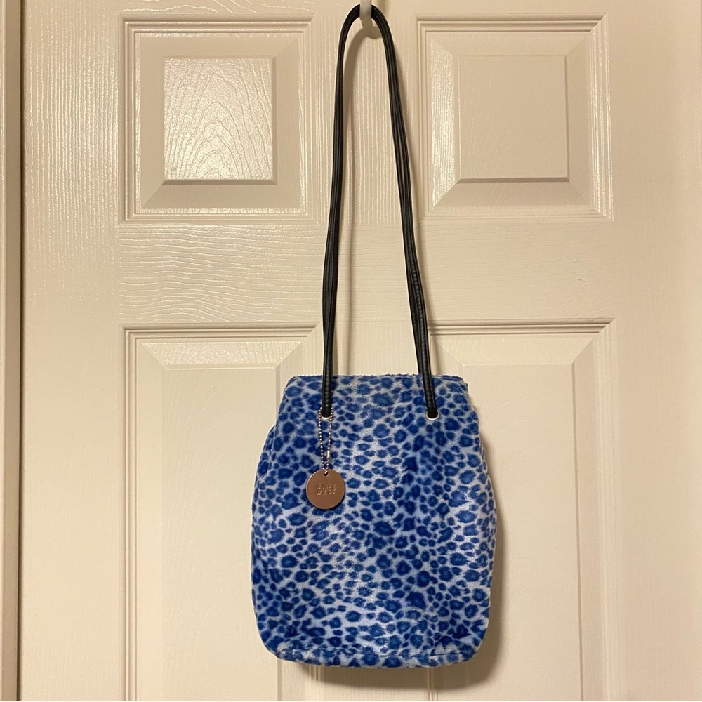 Y2K Rare Nine West Blue Leopard Print Shoulder Bucket Bag